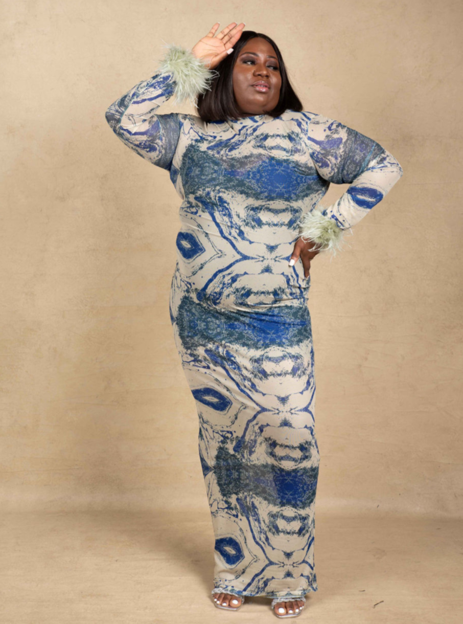 Amari Mesh Maxi Dress with Feathers - Mint TANWAA Amari Mesh Maxi Dress with Feathers - Mint TANWAA
