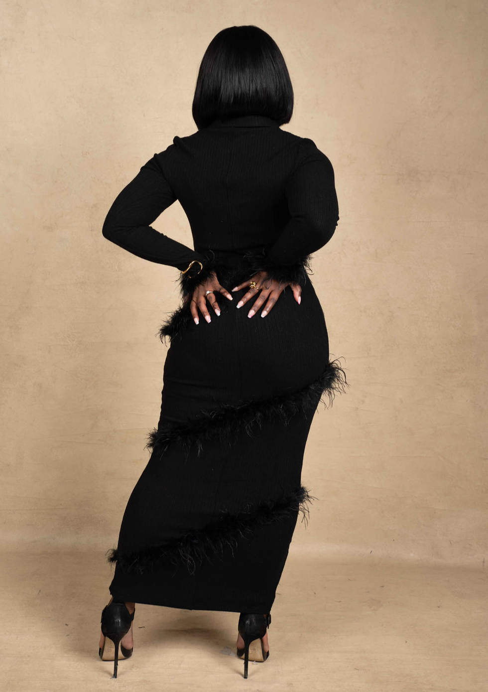 Aina Feather Maxi Dress - Black