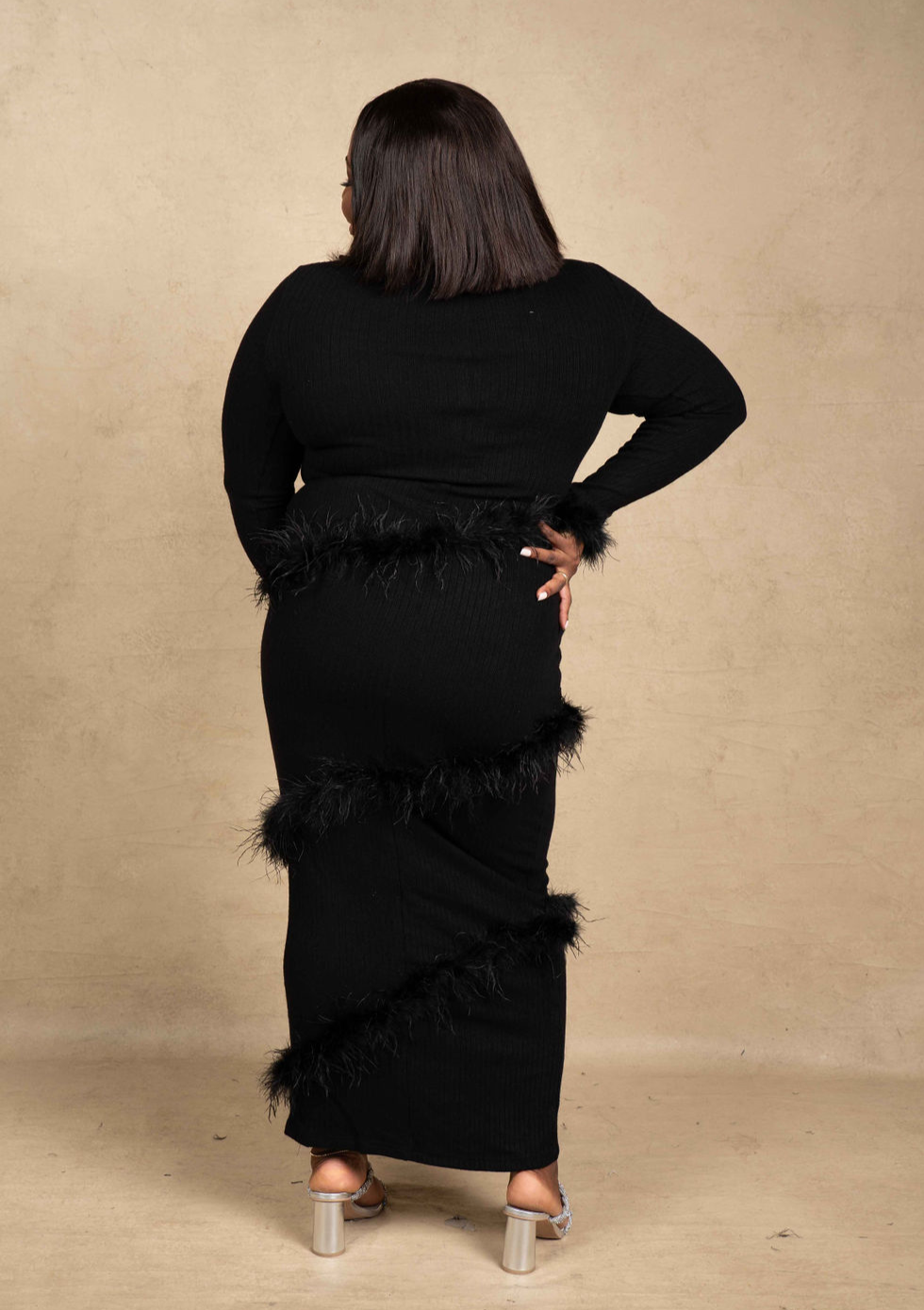 Aina Feather Maxi Dress - Black