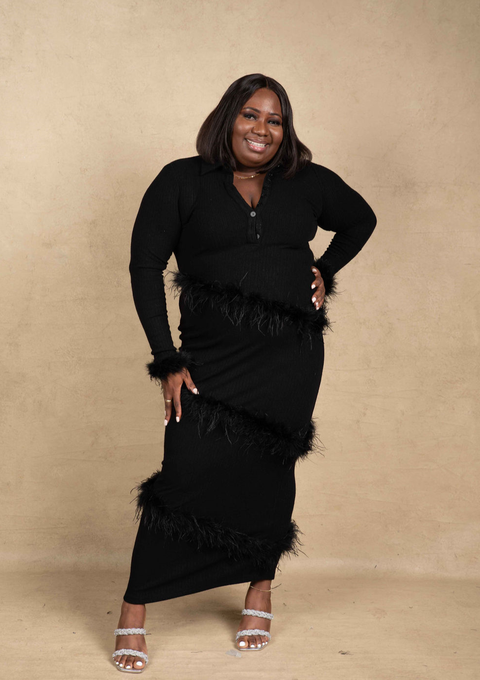 Aina Feather Maxi Dress - Black