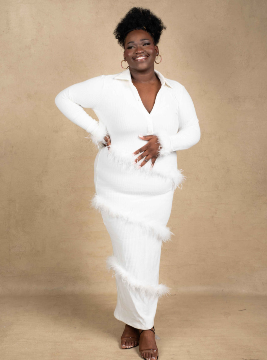 Aina Feather Maxi Dress - White TANWAA Aina Feather Maxi Dress - White TANWAA