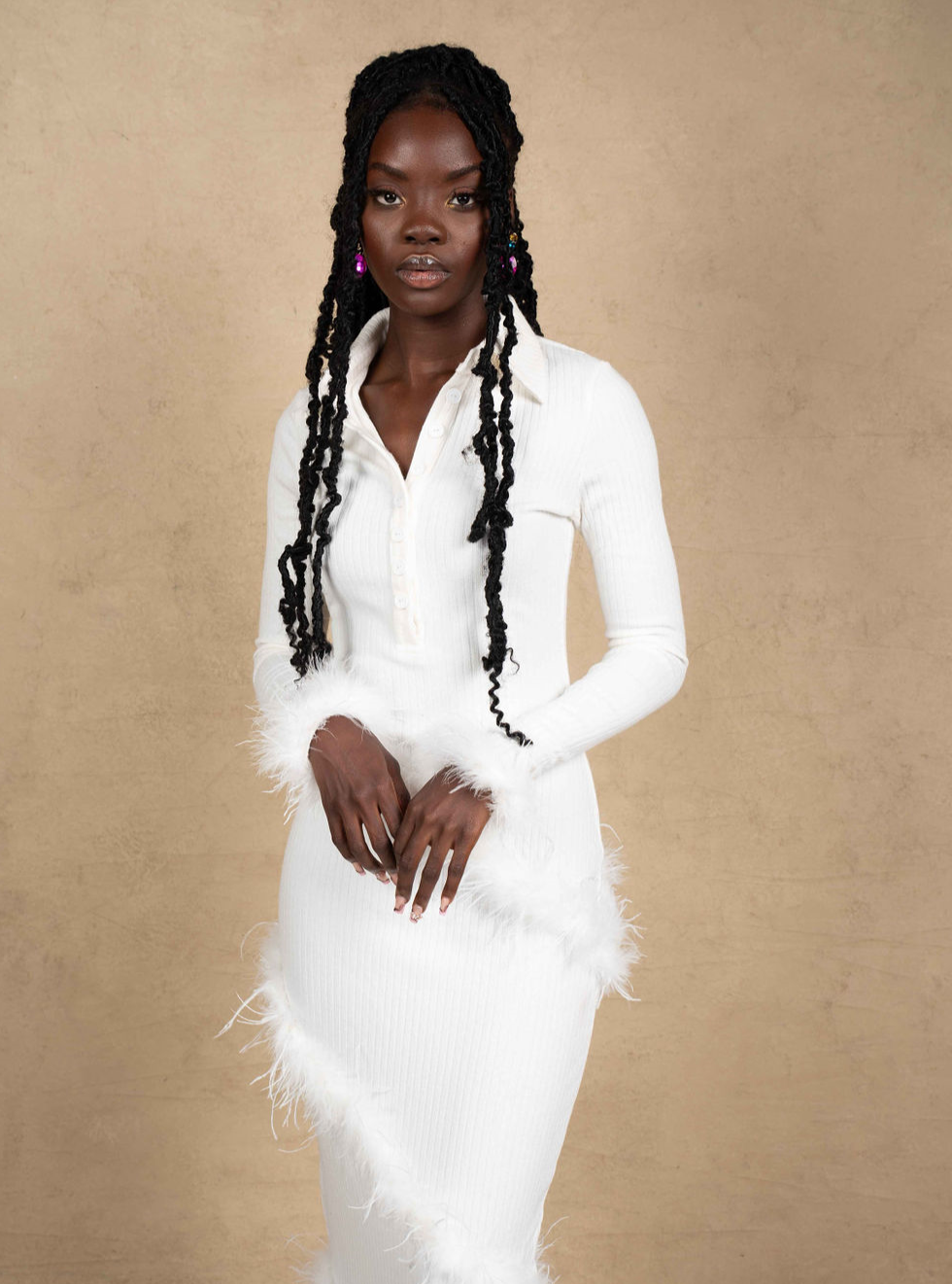 Aina Feather Maxi Dress - White TANWAA Aina Feather Maxi Dress - White TANWAA