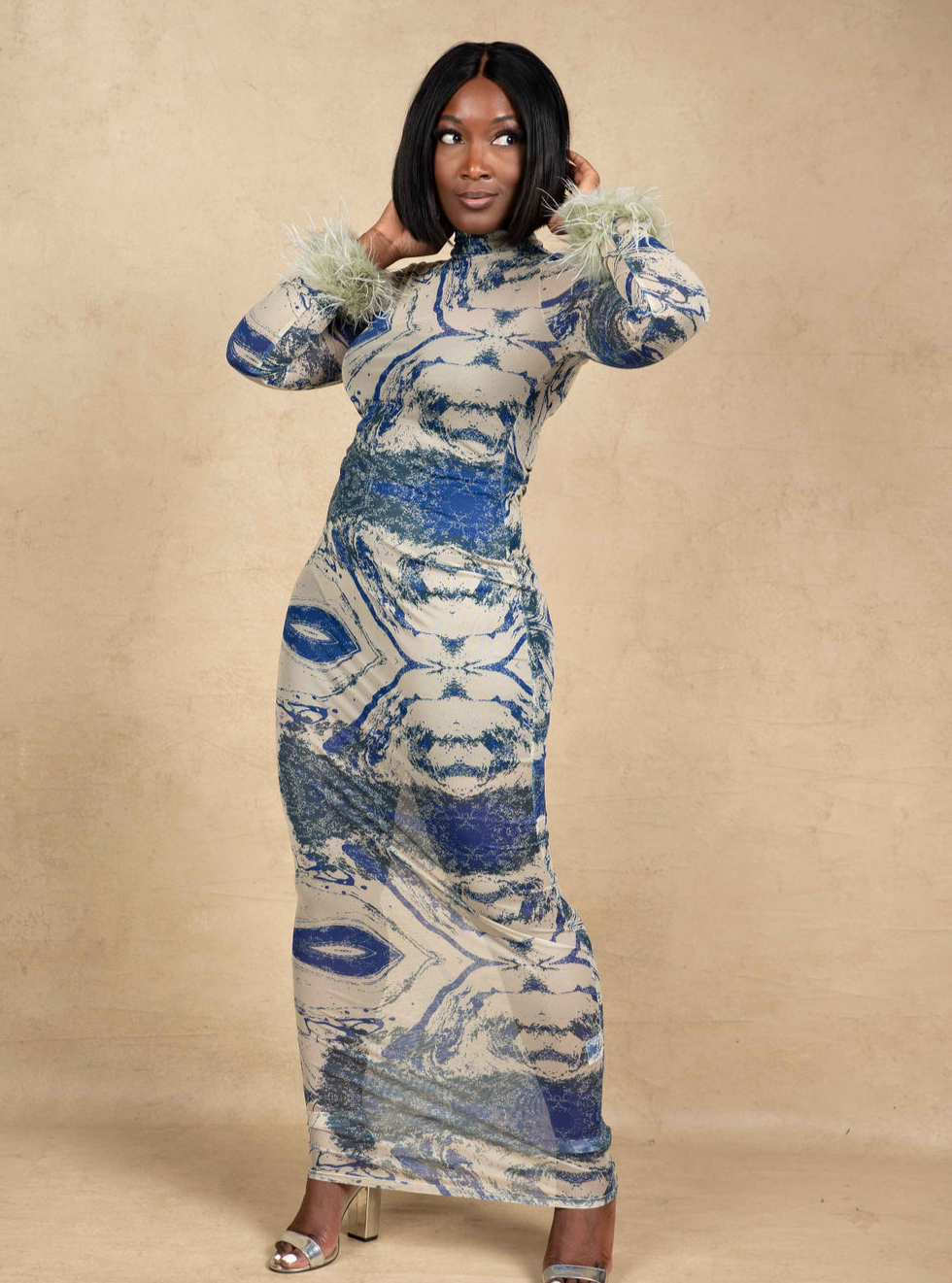 Amari Mesh Maxi Dress with Feathers - Mint TANWAA Amari Mesh Maxi Dress with Feathers - Mint TANWAA