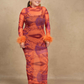 Amari Mesh Maxi Dress with Feathers - Orange