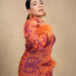 Amari Mesh Maxi Dress with Feathers - Orange
