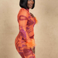 Amari Mesh Maxi Dress with Feathers - Orange