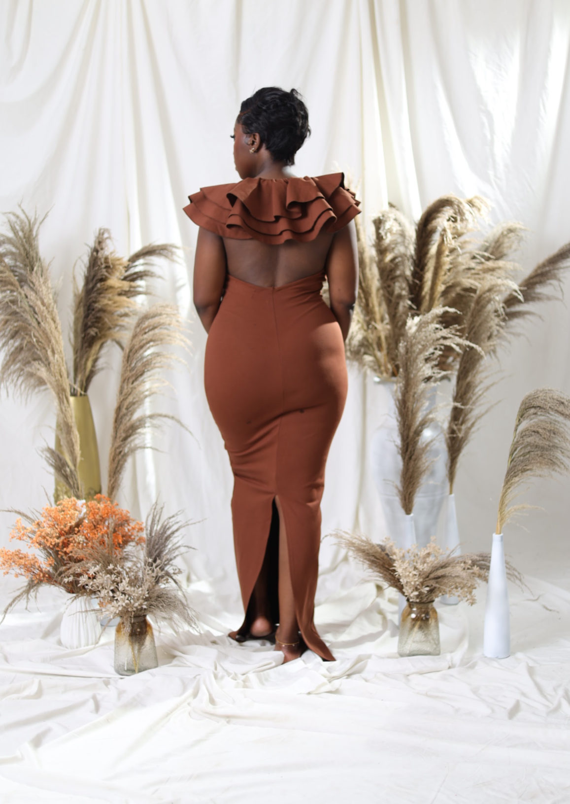 Bebe Backless Ruffle Dress - Brown Bebe Backless Ruffle Dress - Brown